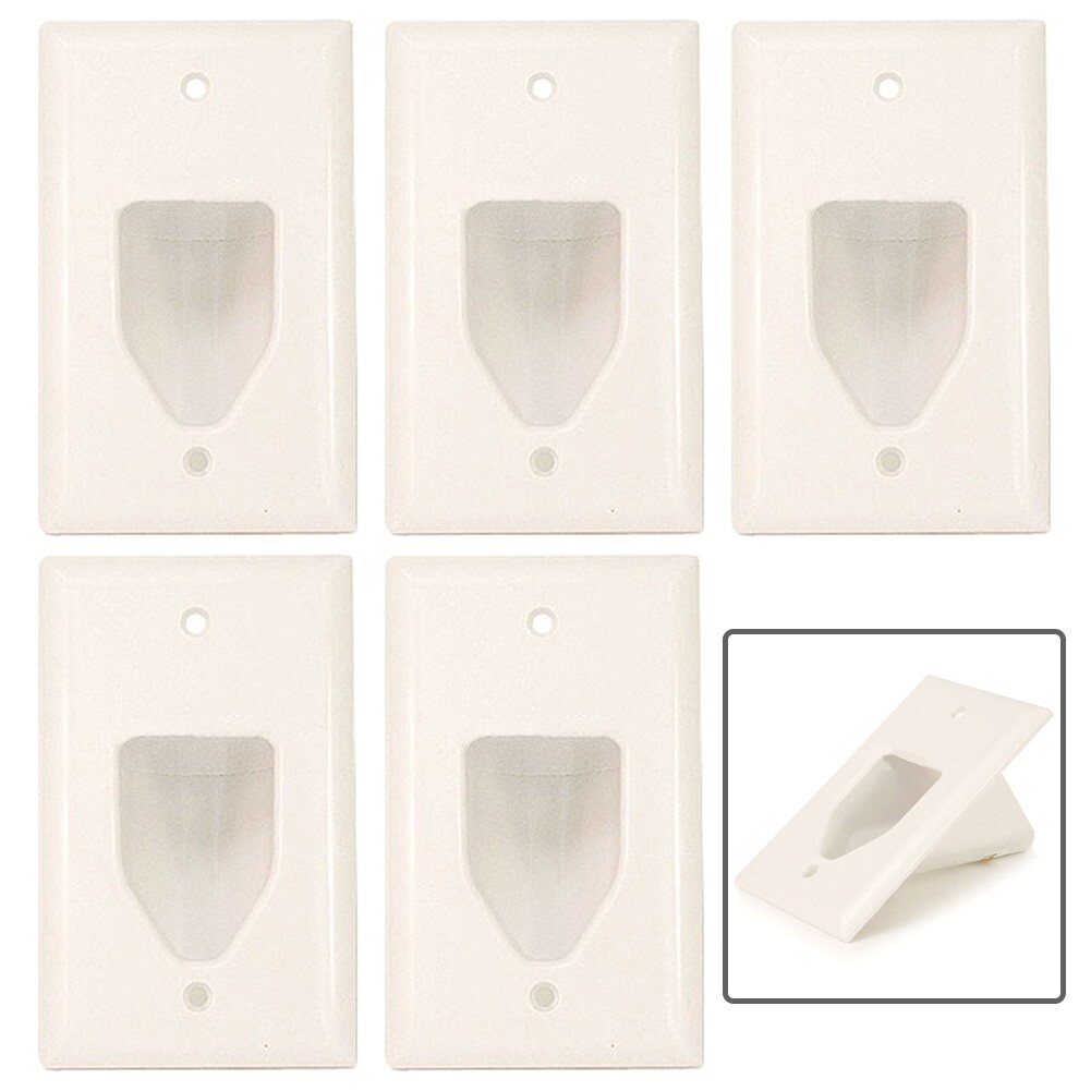 5 Pcs 1-Gang Recessed Wall Plate Low Voltage Audio Video HDMI Cable White
