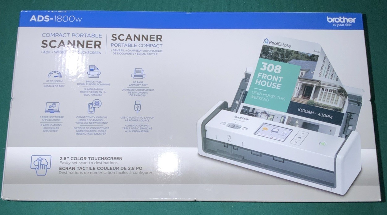Brother ADS-1800W Portable Wireless USB-C Duplex A4 Scanner 600dpi Dual CIS