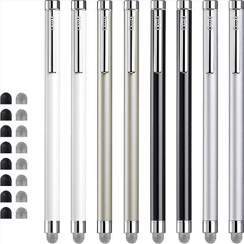 Stylus Pens for Touch Screens, 8 Pcs Mesh Fiber Silver, Black, White, Champagne