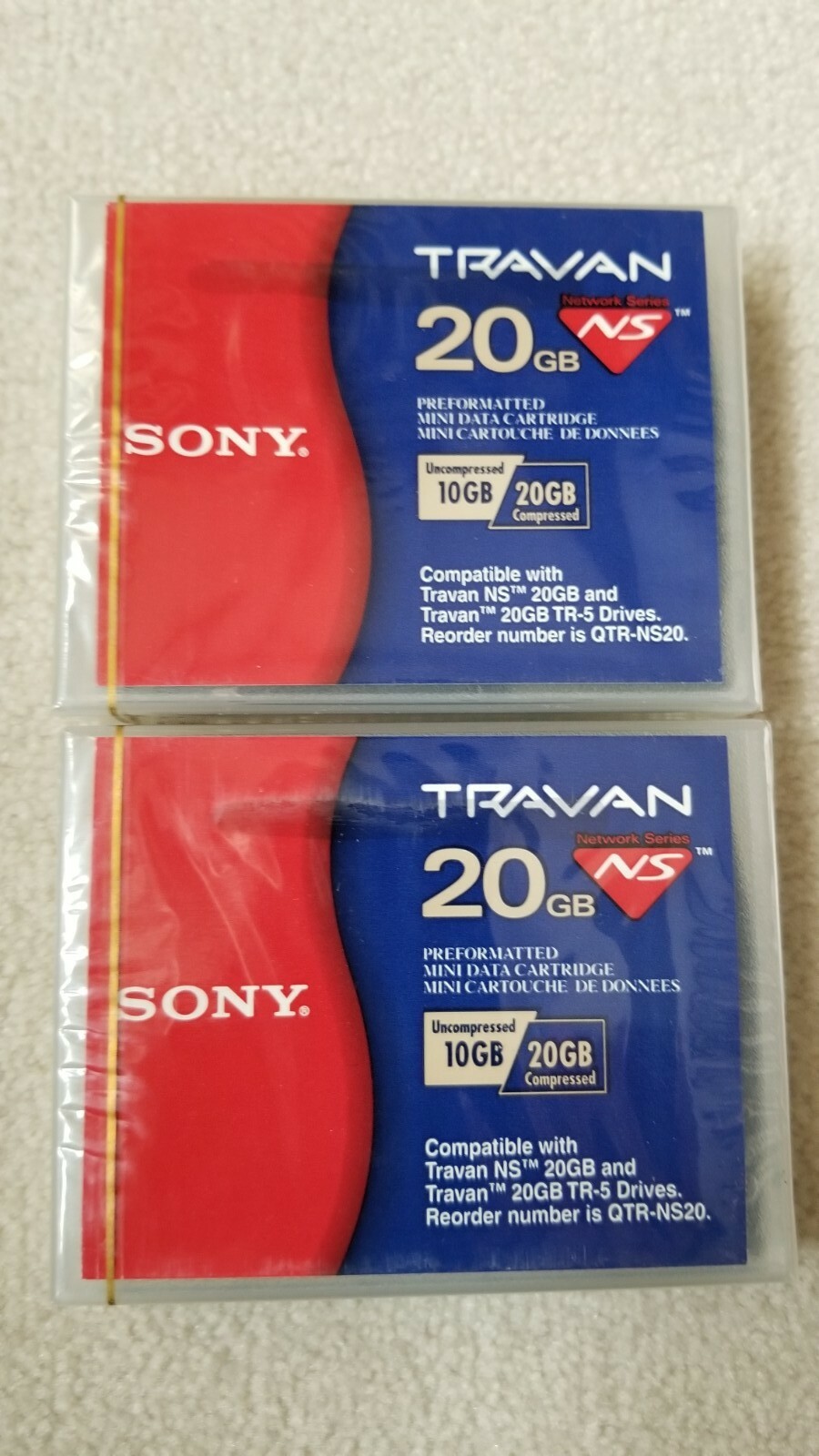 Sony QTR-NS20 - New Sealed Travan 10/20GB NS-Mini Data Cartridge lot of 2