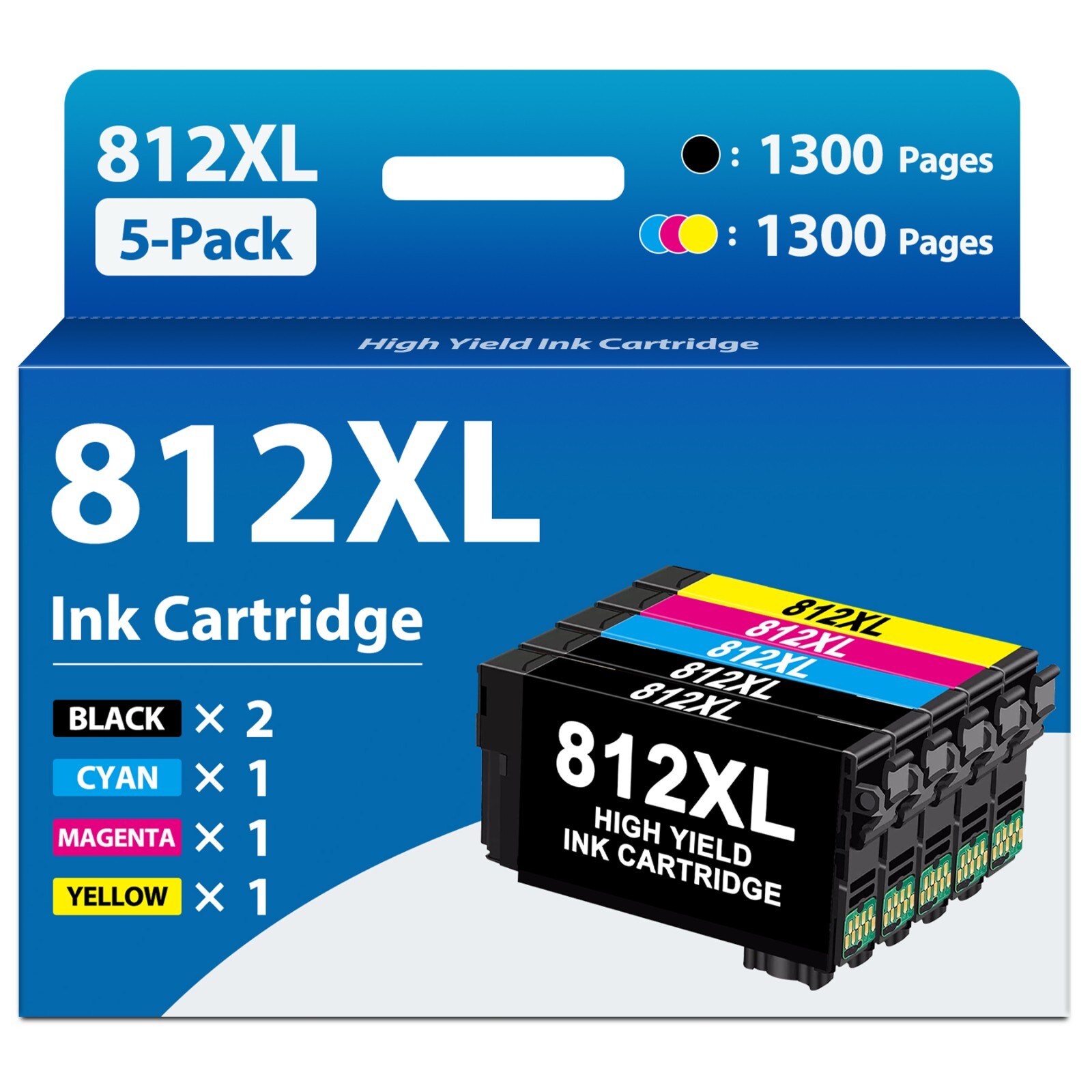 812XL Ink Cartridges (5PK,2BK/1C/1M/1Y) for Epson WF-7310 WF-7820 EC-C7000