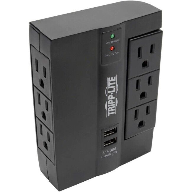 Tripp Lite Surge Protector Direct Plug-In 6 Outlet 3 Rotatable Outlets, 2 x USB