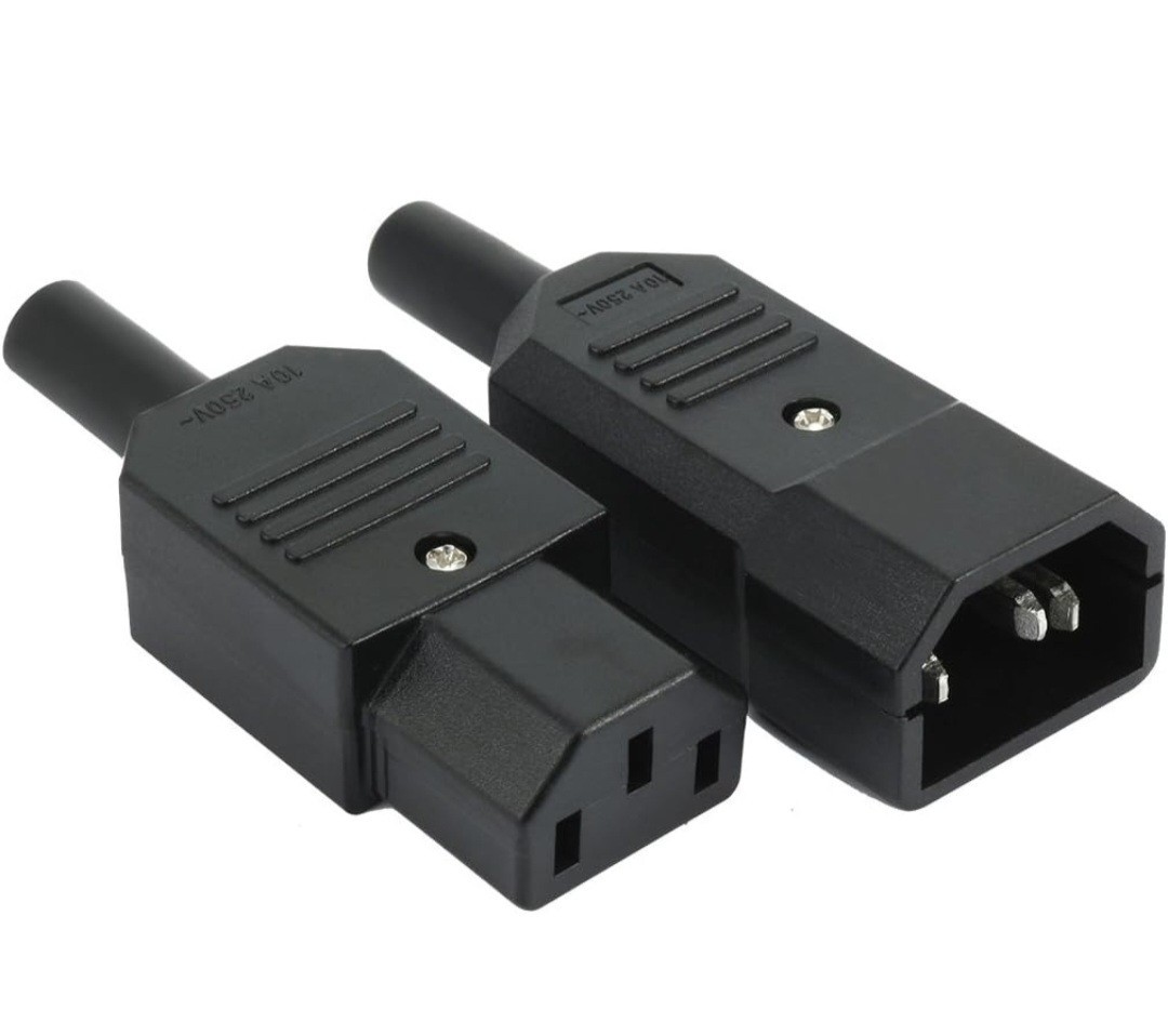 1Pair AC250V 10A 3 Pins Terminals Panel Mount IEC C14 Male C13 Female