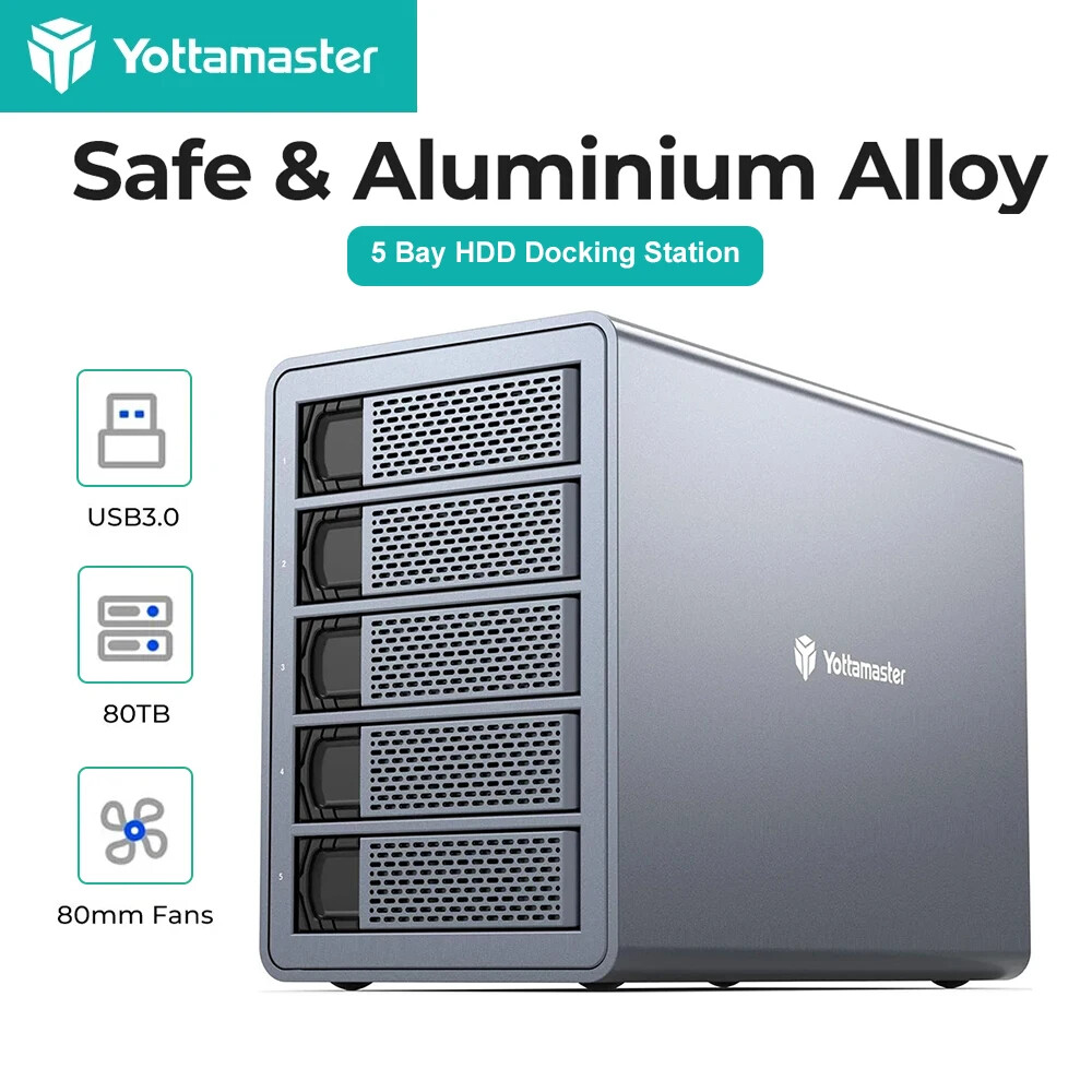 2/4/5 Bay Type C Hard Drive Enclosure W/ Daisy Chain For SATA 2.5" 3.5" SSD/HDD