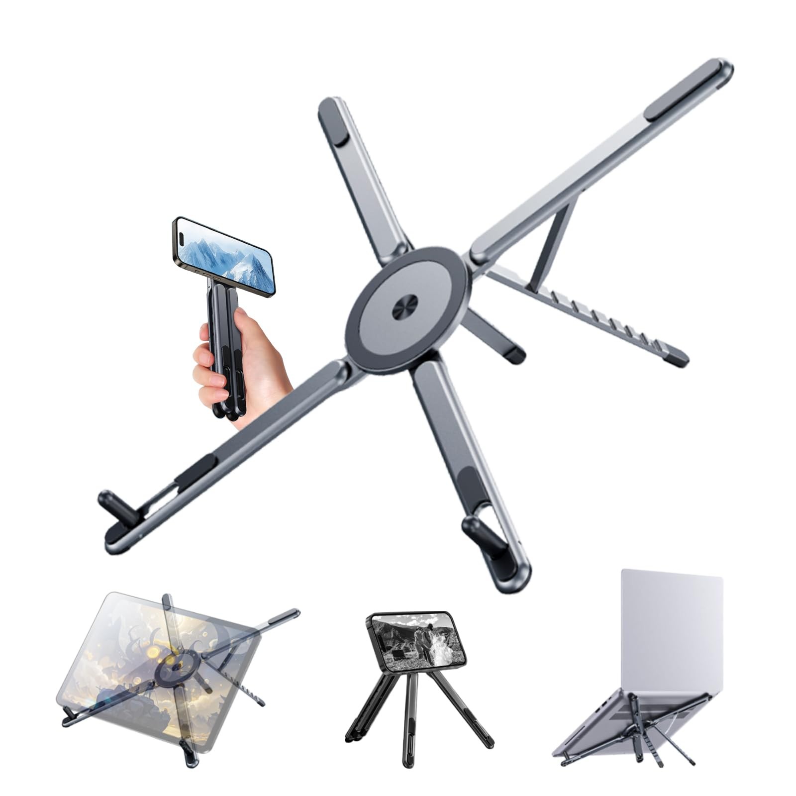 3 in 1 Magnetic Laptop Stand, Foldable Aluminum Holder, 8-Level Adjustable De...