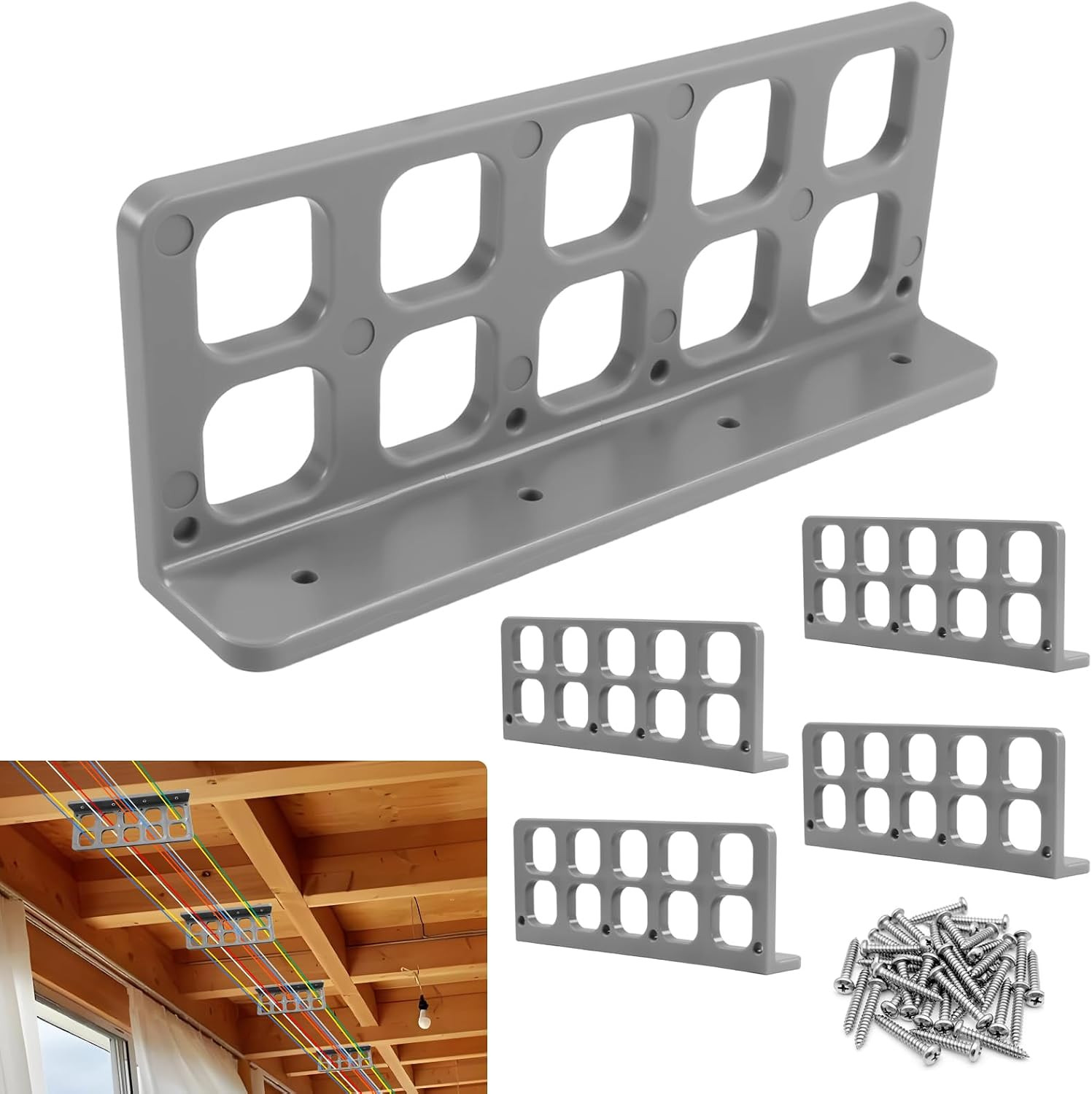 5PCS Cable Chase Wire Bracket 1 Inch 10 Hole NMB Cable Management with Screws