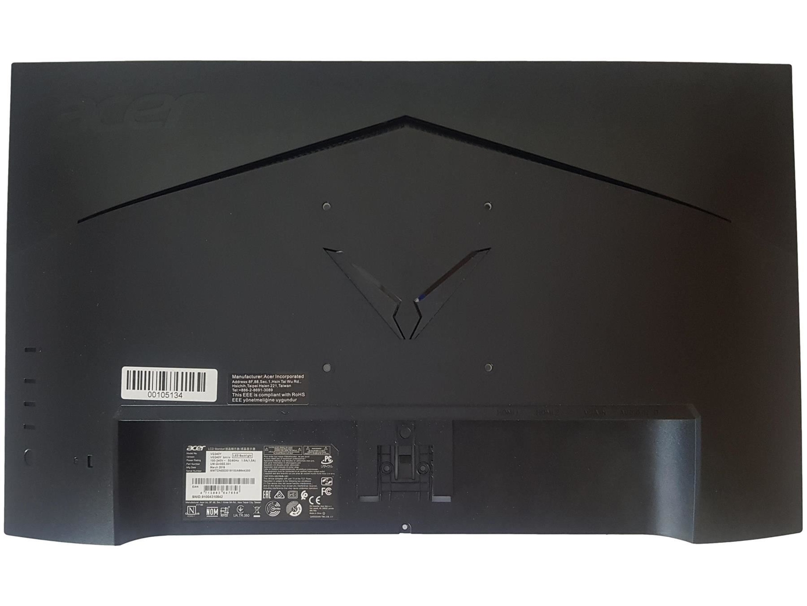 Acer Nitro VG240Yv Back LCD Lid Rear Cover Black 60.TDNM2.004