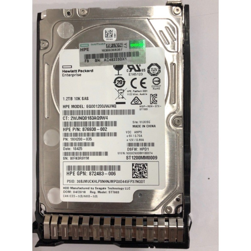 HPE-872479B21 872737-001 NEW 1.2TB 10K 12G SAS DS HDD with Tray for Server