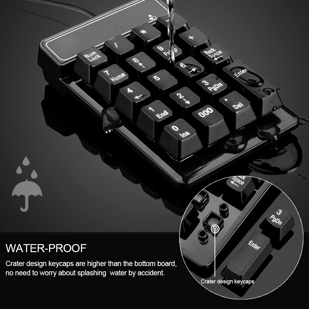 USB Wired Numeric Keypad Mechanical Feel Number Pad Keyboard 19 Keys Water- MJBT