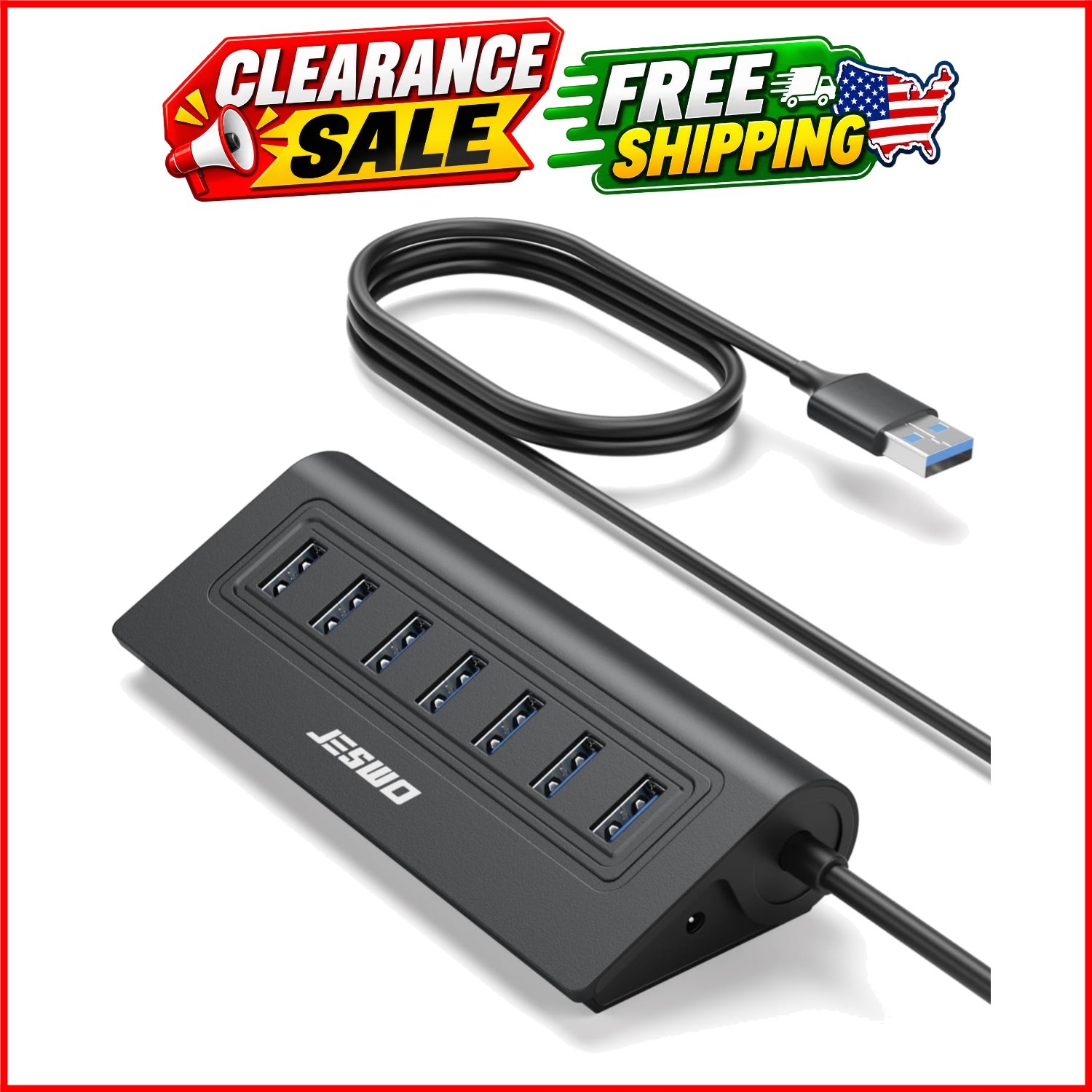 USB Hub 3.0, Aluminum 7 Port USB 3.0 Hub with 3.3Ft Cable, USB Splitter with ...