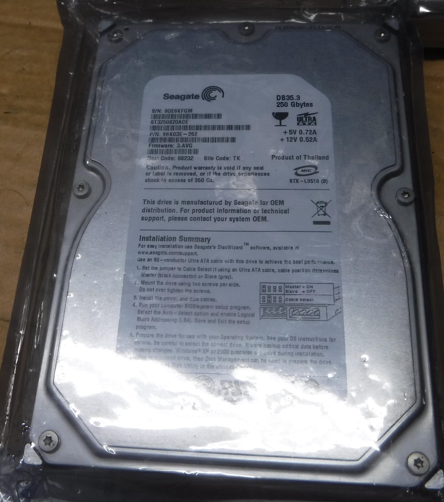 Seagate 250 Gb Hard Drive Uninstalled