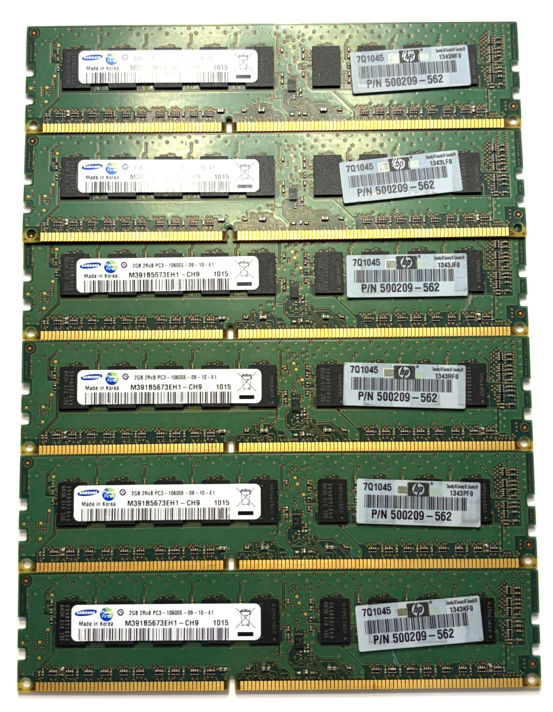 Lot of 6x Samsung 2GB DDR3-1333 ECC RDIMM PC3-10600R Server RAM HP 500209