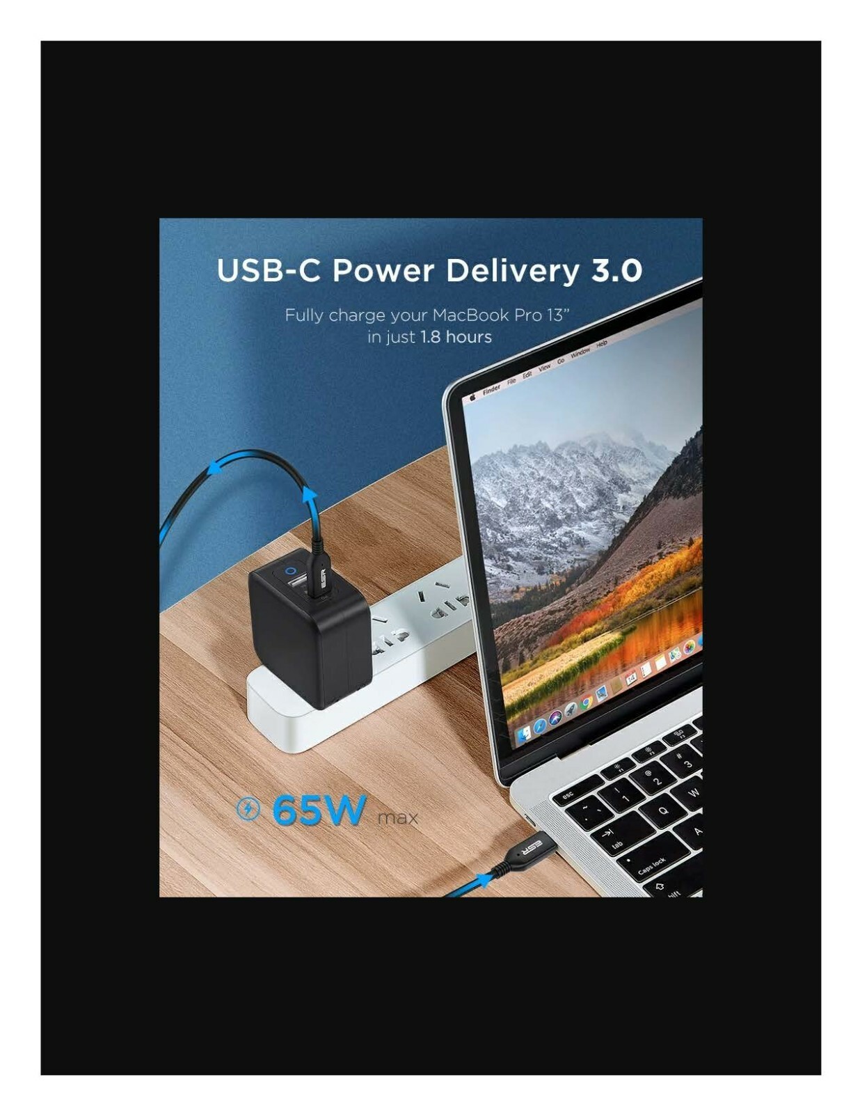 65W GaN USB-C PD Charger MacBook Pro iPhone 15/14/13/12/11 iPad USB-A 12W white