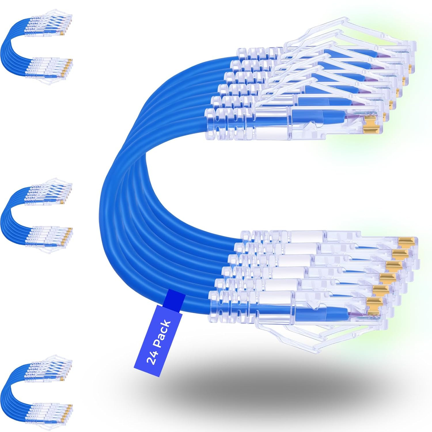 24 Pack Cat6A Ethernet Cables 0.5Ft Blue, 10G Support, Snagless