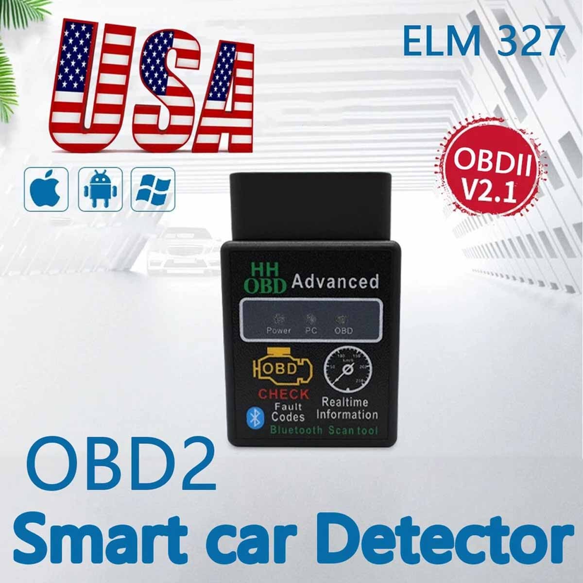 HH OBD For PC Android iOS OBD2 Car Bluetooth Scanner Code Reader ELM 327 Read US