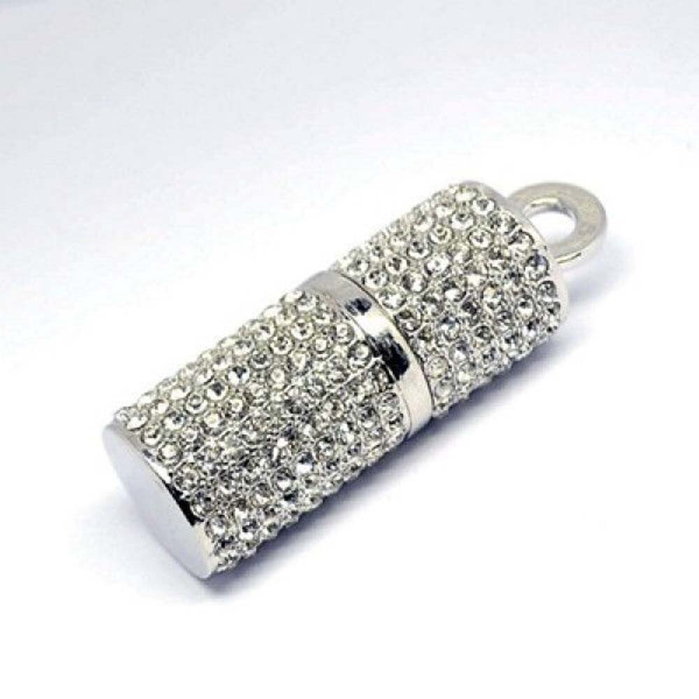 Silver 32GB 64GB Metal Diamond Crystal USB 2.0 Flash Drive Metal Necklace Memory