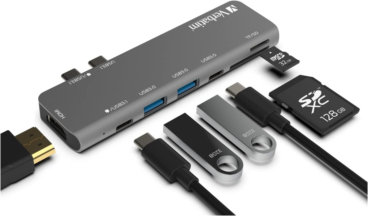Verbatim Hub USB-C Adapter and Monster HDMI Cable 4k Ultra HD with Ethernet Cord