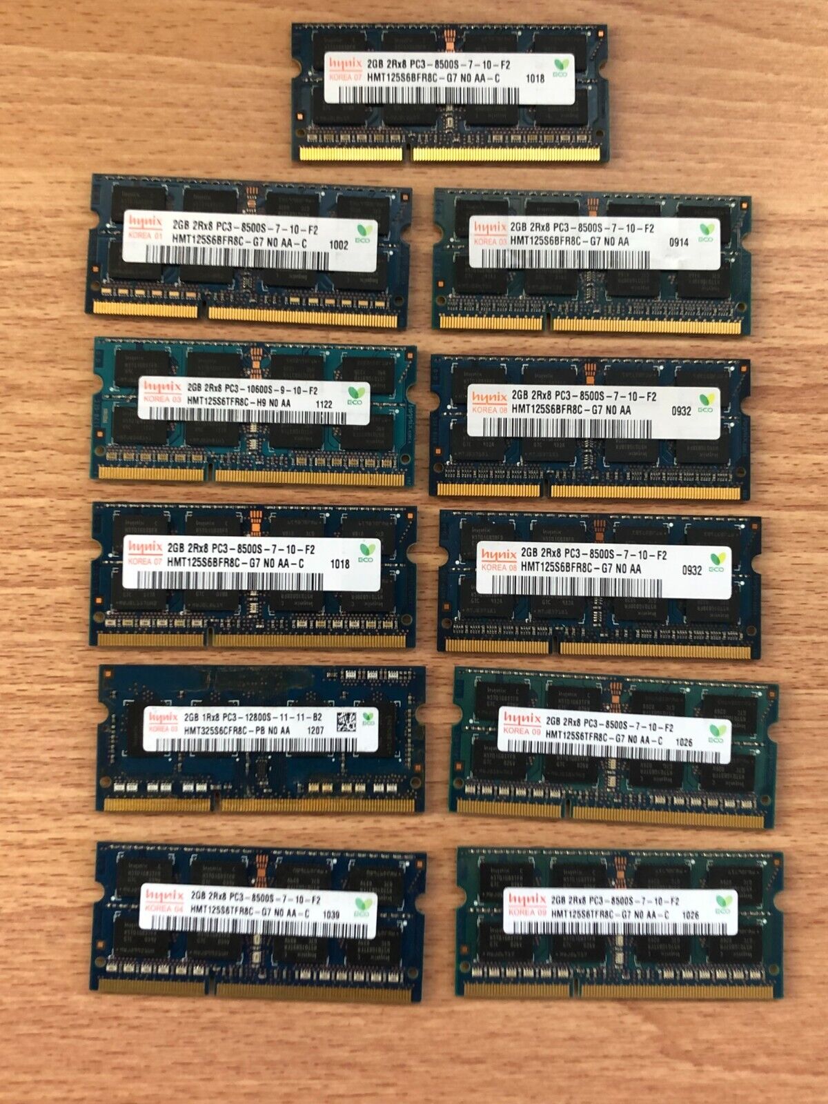 SKHynix 2GB 2Rx8 PC3-8500/10600/12800 DDR3 Laptop Memory RAM LOT of 11