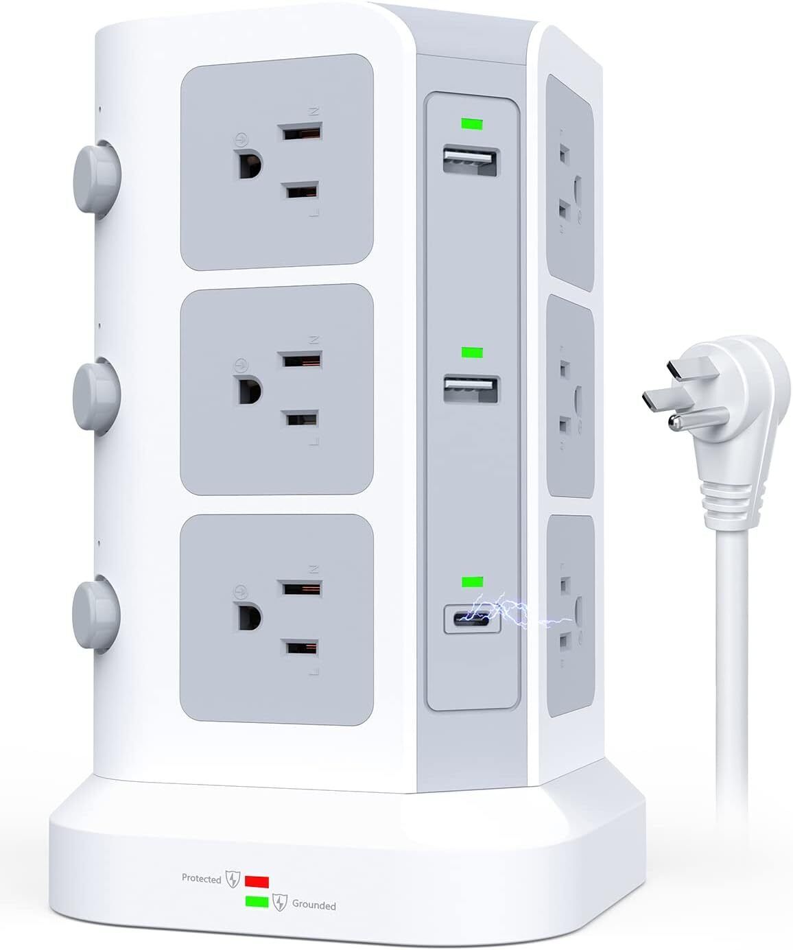 Surge Protector Power Strip  Power Tower with Dual 20W USB-C Power Strip Tower