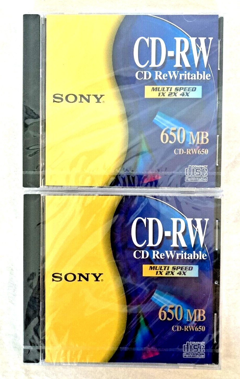 Lot of 2 SONY CD RW 650 MB ReWritable Disc Multi Speed 1X 2X 4X Brand New Sealed