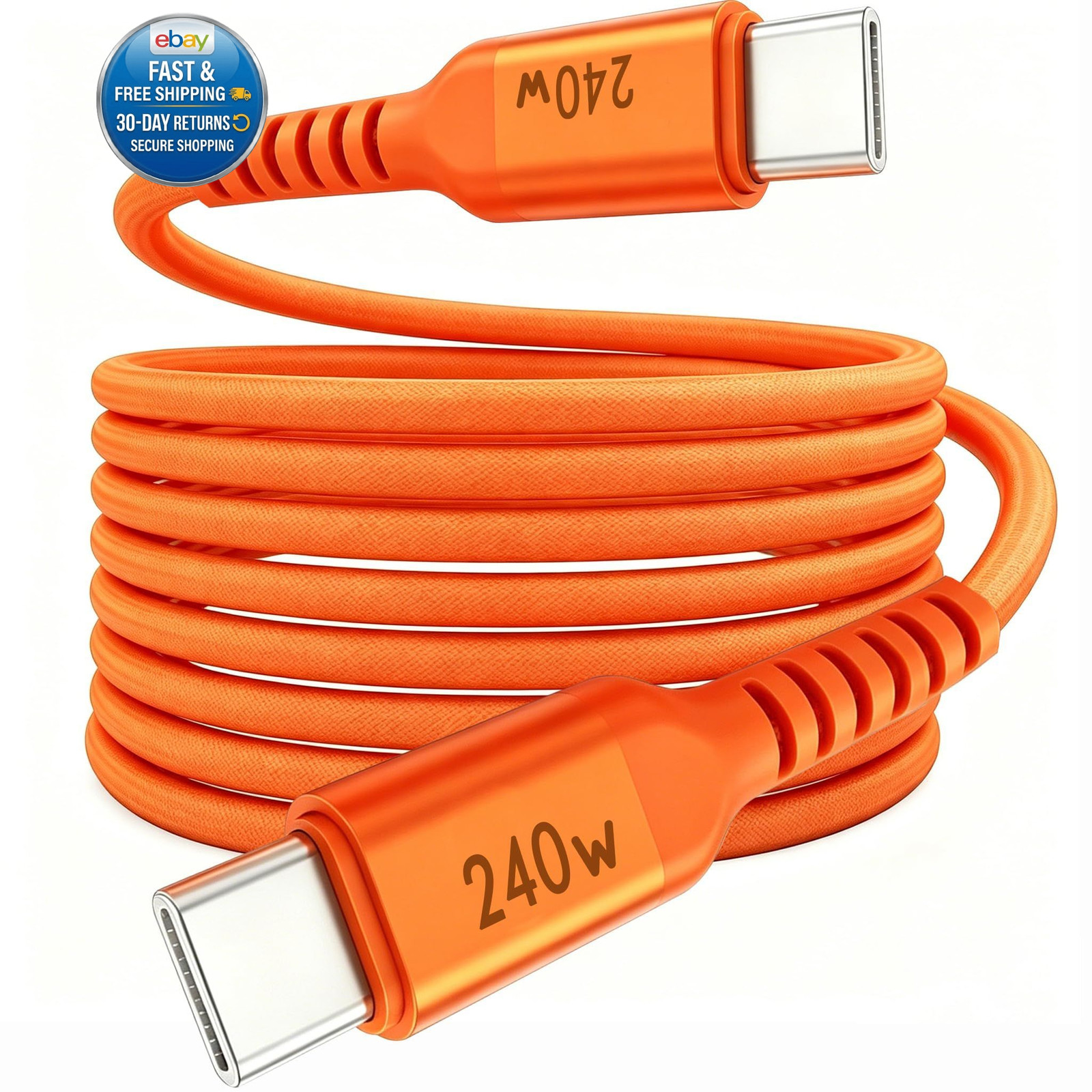 240W USB-C to Cable 10FT Orange, Super Fast 10FT, Orange