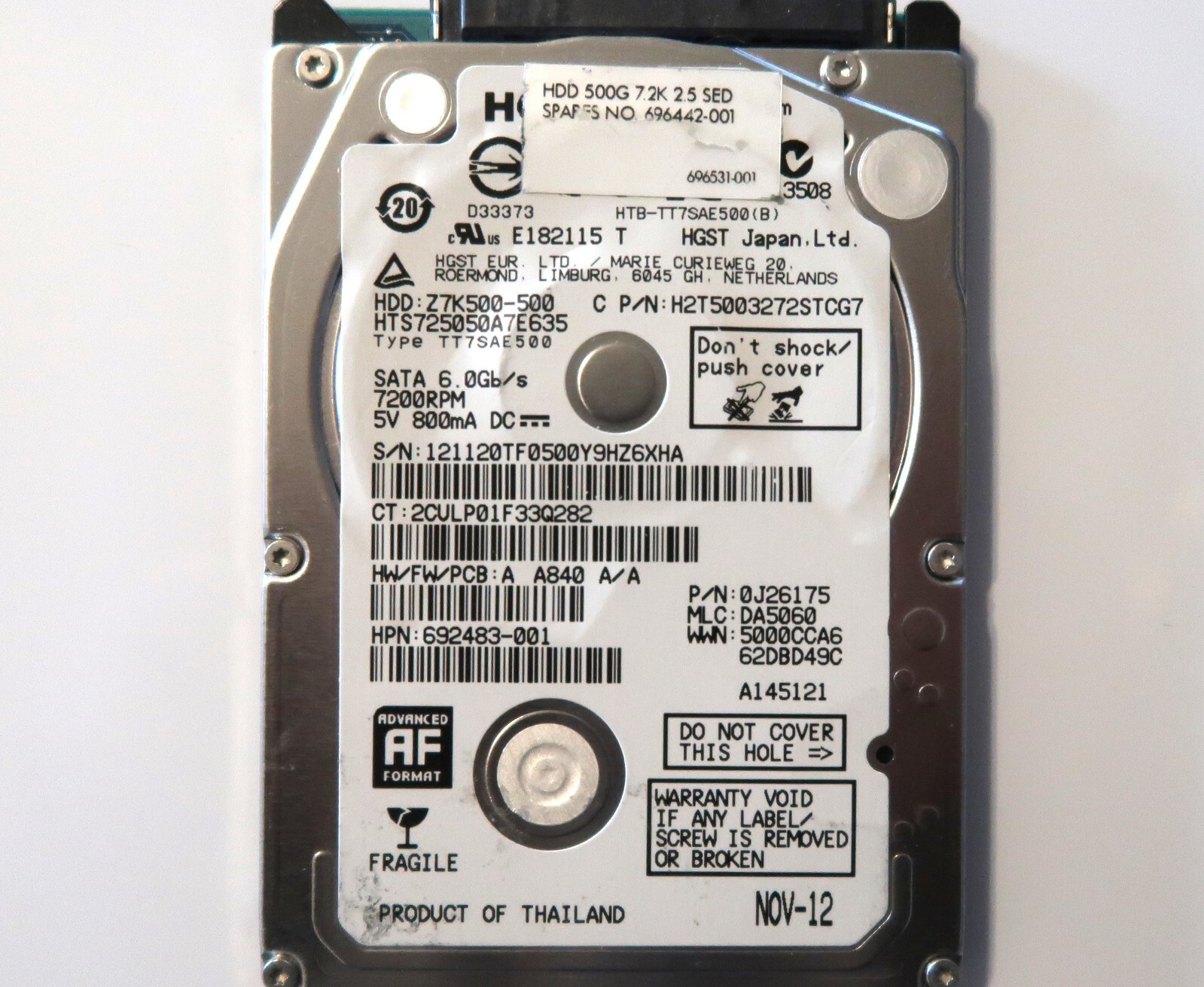Hitachi HTS725050A7E635 0J26175 MLC:DA5060 Thailand 500gb 2.5" Sata HDD N0V-12