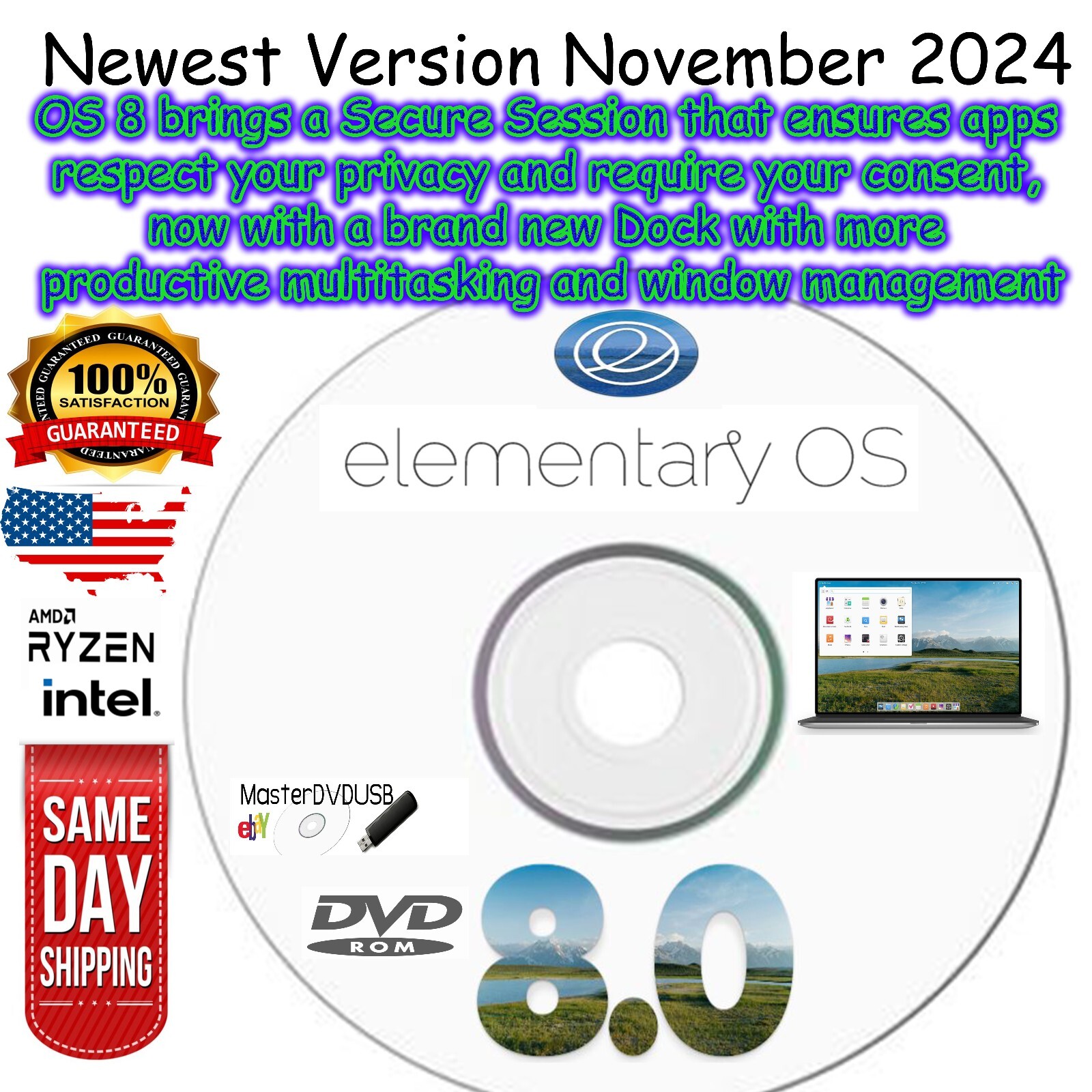 Elementary OS 8 DVD Live/Installer - Latest Version (November 2024)Fast Shipping