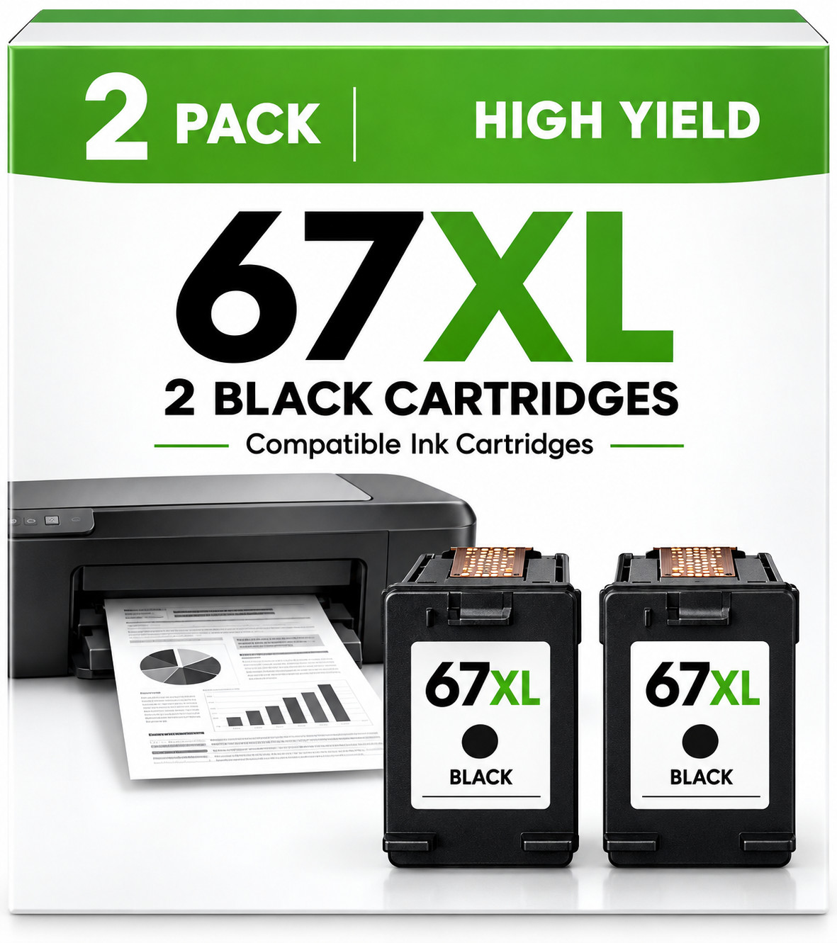 2PK 67XL Ink Cartridge Black For HP ink 67 DeskJet 2700 2755 4155 Envy 6055 6455