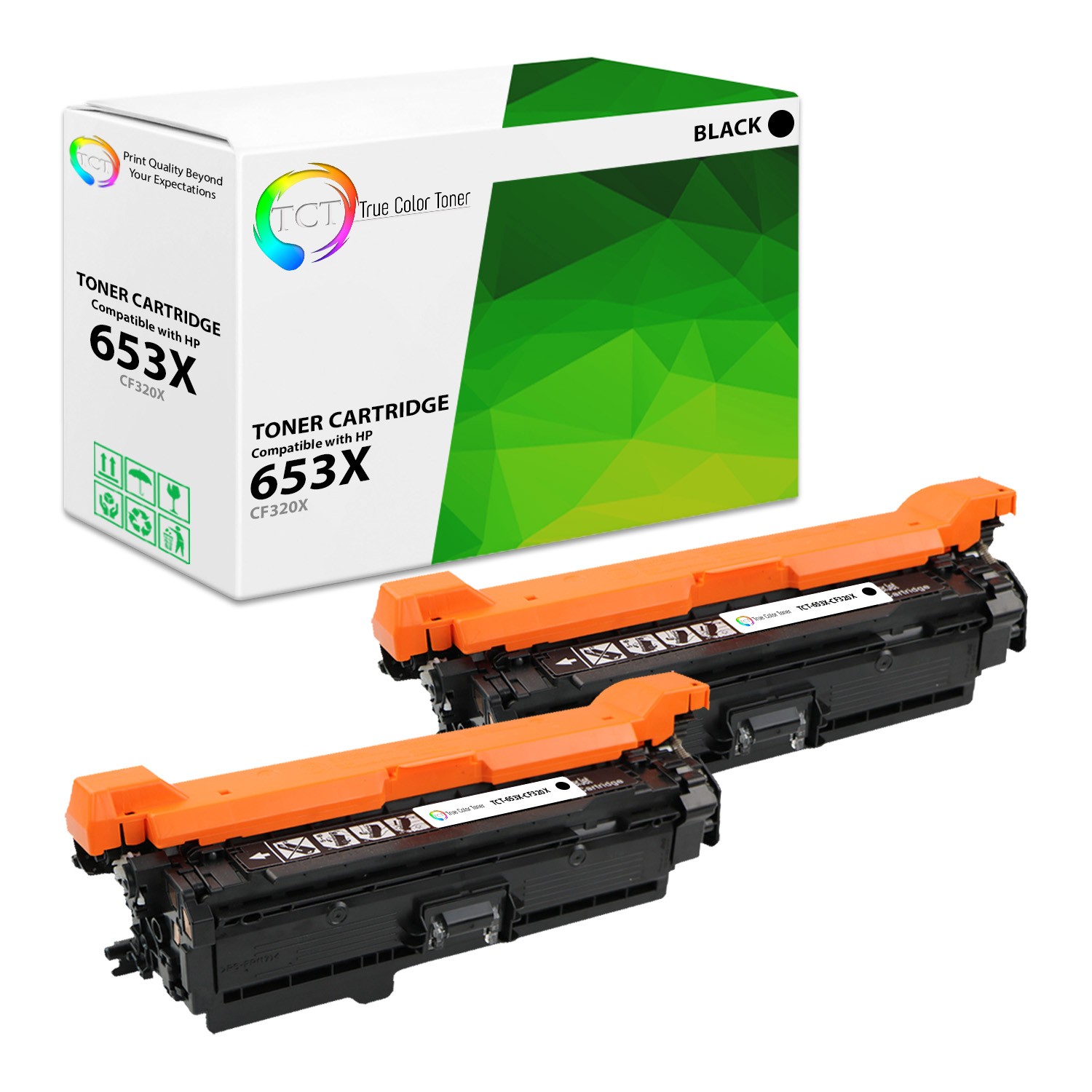 2Pk TCT Prem 653X CF320X Black Hi-Yield for HP MFP M680Z M680F Compatible Toner