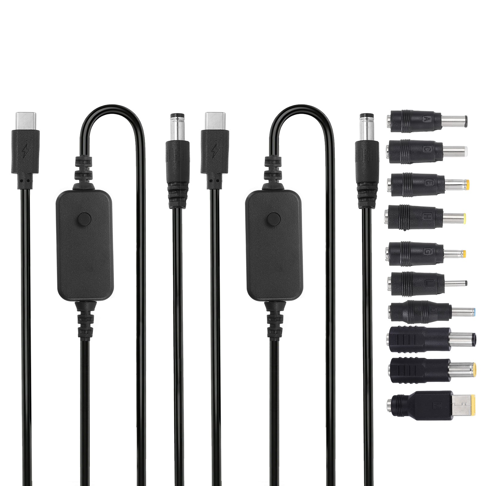 2Pcs 1.18m/3.9ft 5V 9V 12V 15V 20V USB C to DC PD Adapter with 10 Connector Tips