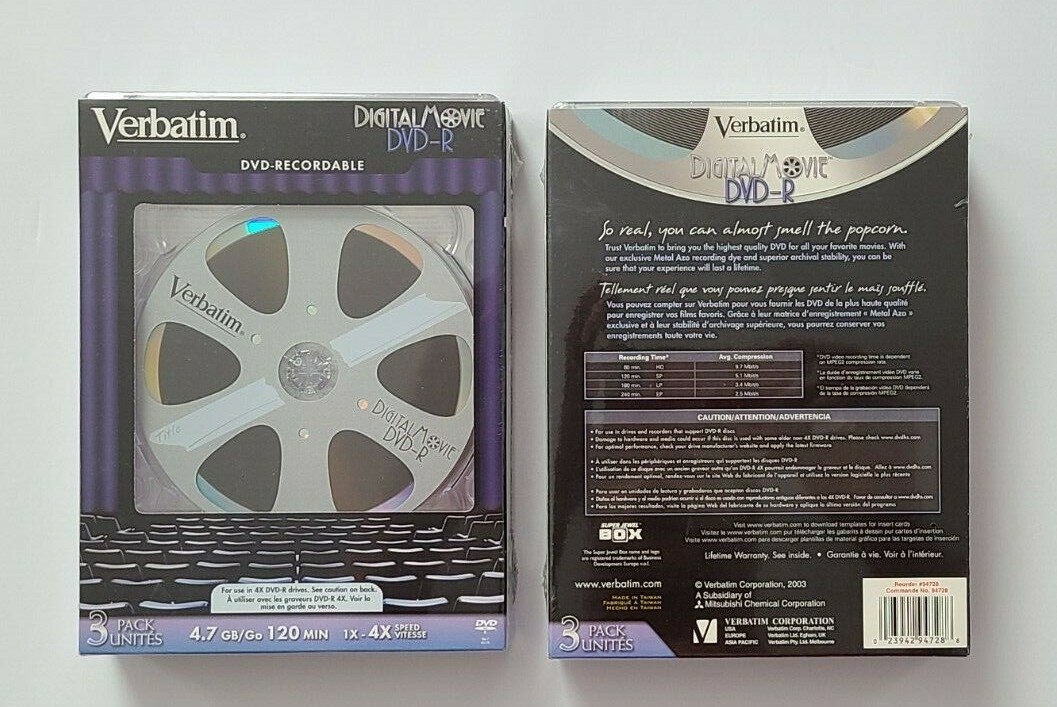 Verbatim DVD+R Recordable Digital Movie 3 Pack BRAND NEW Lot of 2 Media