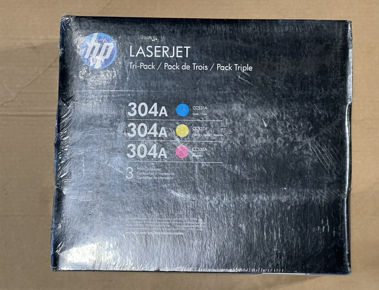 3pk Genuine  HP 304A Toner Cartridges CC531A Cyan CC532A Ylw CC533A Magenta, OEM