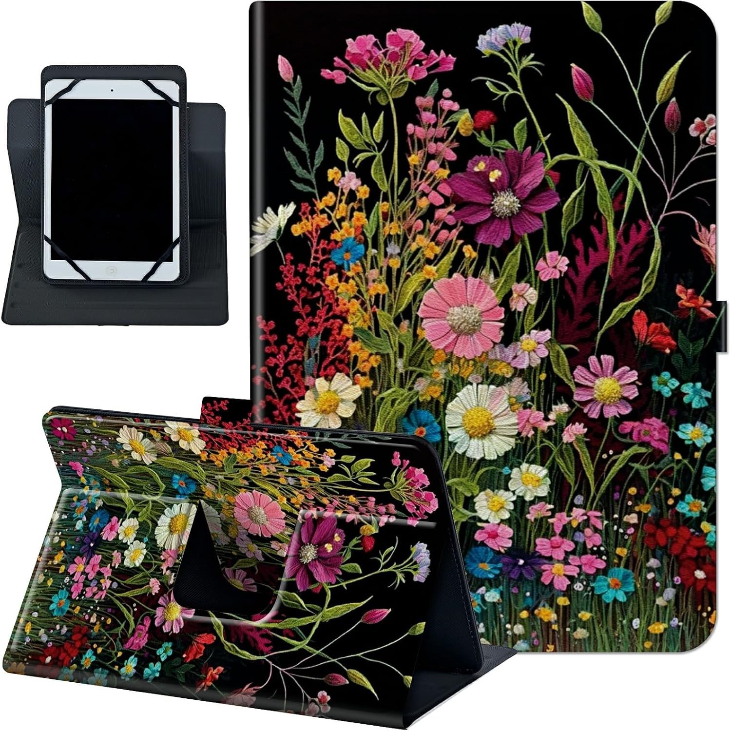 Case for 6-7 Inch Tablet, eReader, Kindle Series - Stand Folio Cover, Wildflower