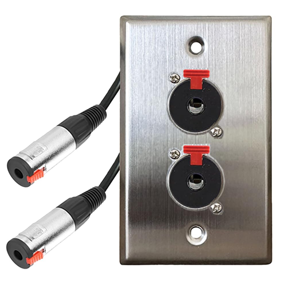 DIYTECH Premium 1/4 TRS Wall Plate, Solderless, 6.35mm Jack, Stainless Steel 