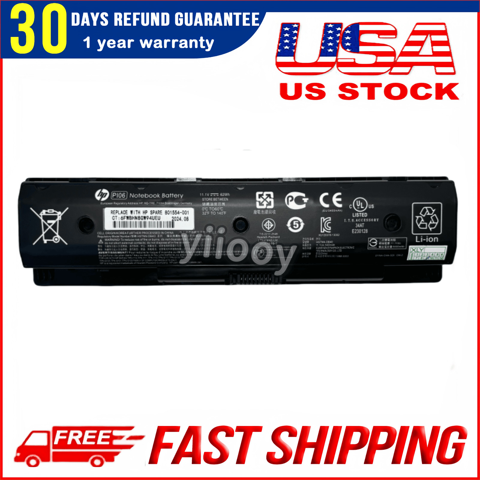New Genuine 62WH PI06 Battery for HP 710416-001 710417-001 709988-541 HSTNN-UB4N