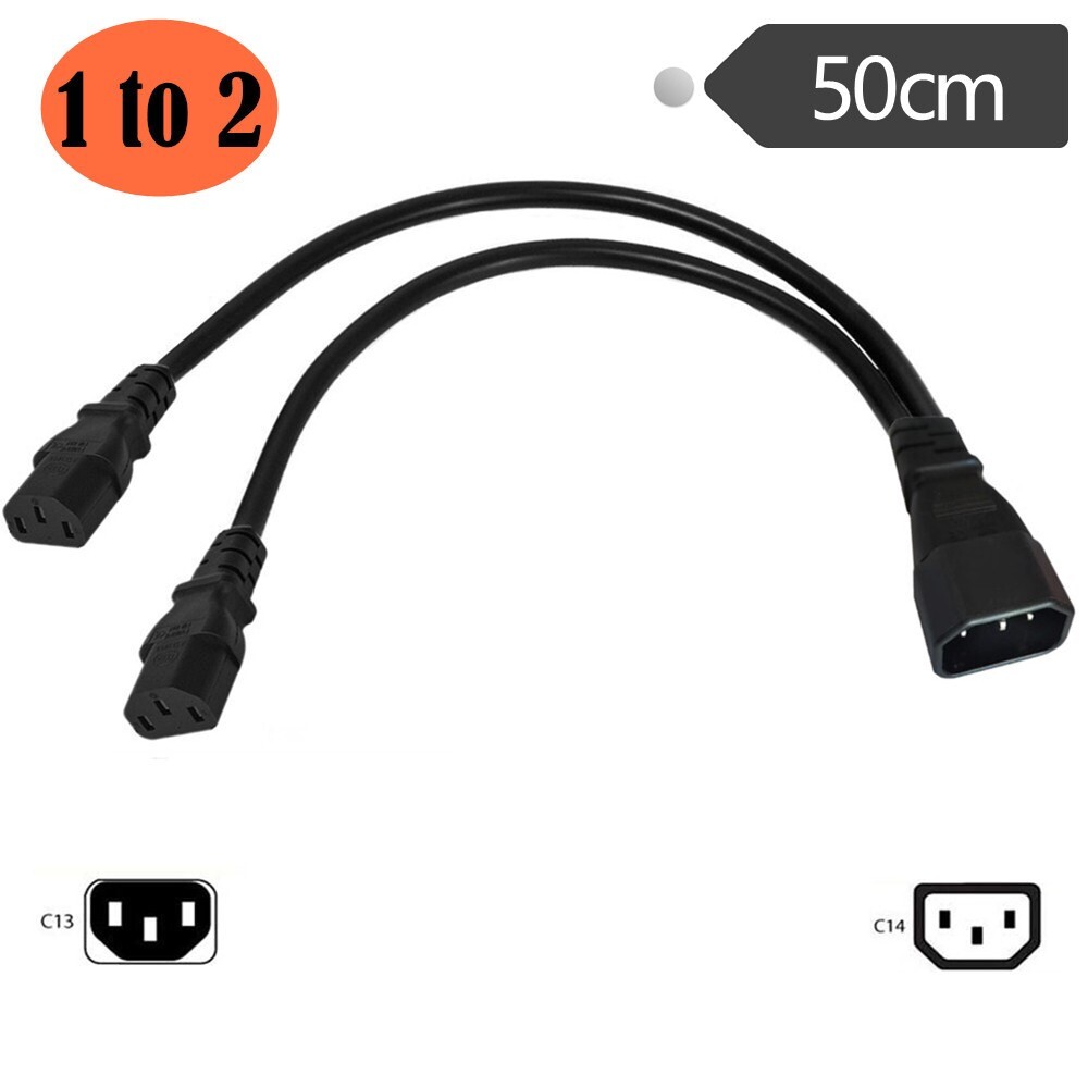 UPS Server Y Splitter IEC 320 C14 Male to Dual 2x C13 Female AC Power Cable 50cm
