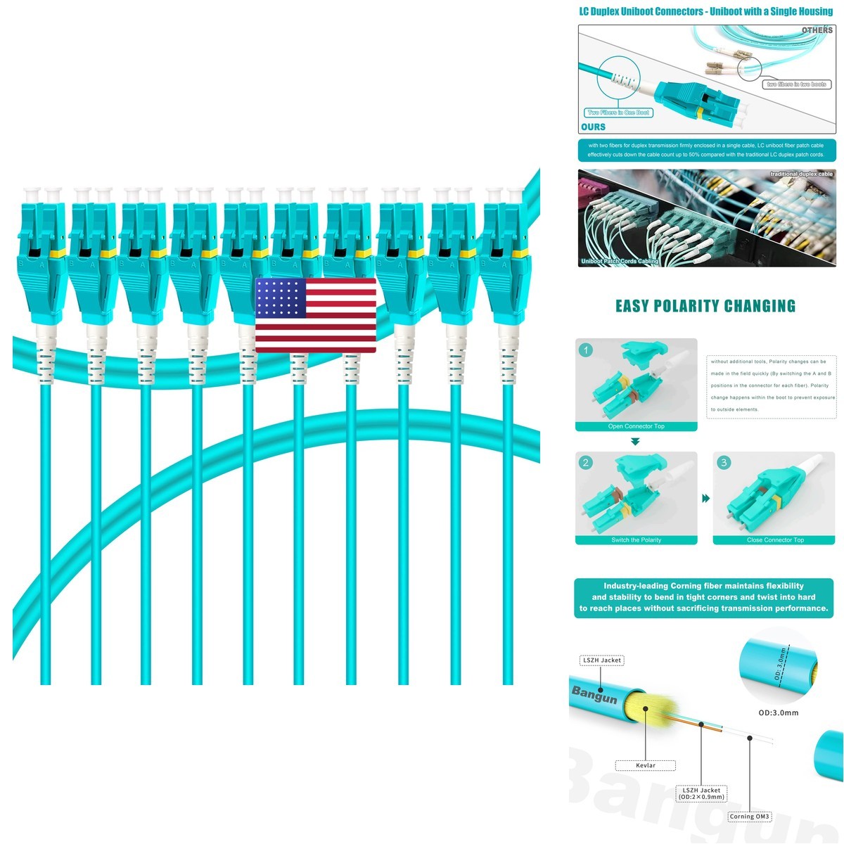 Bangun Uniboot Lc To Lc Om3 10Pack 1M 3Ft Fiber Patch Cable 10Gb/Gigabit