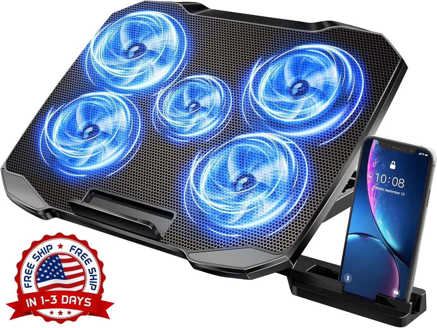 Almohadilla De Enfriamiento Para Computadora Portátil Con 5 Ventiladores NEW US