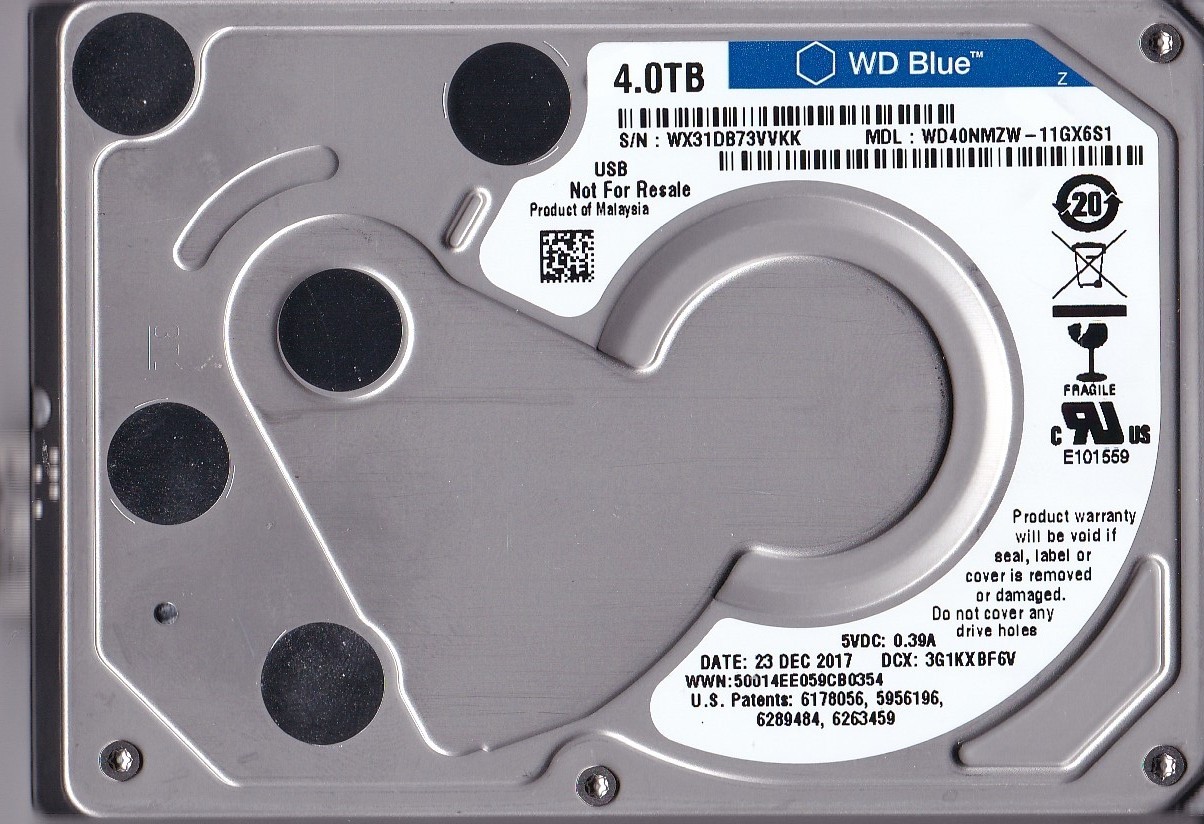 WD40NMZW-11GX6S1 s/n: WX31DB DEC/ 2017 Malaysia 4TB 2.5" USB 3.0 WESTERN DIGITAL