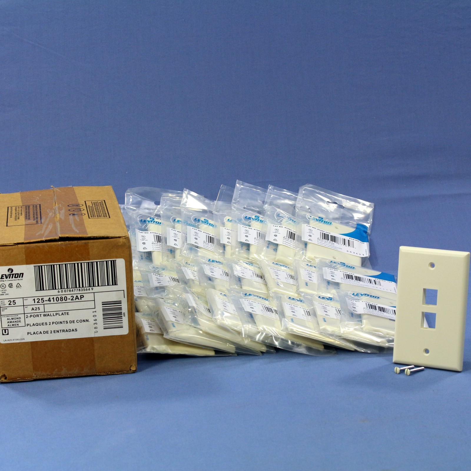 Leviton 41080-2AP Almond 1-Gang Unbreakable 2-Port Nylon Wallplate Covers 25pcs
