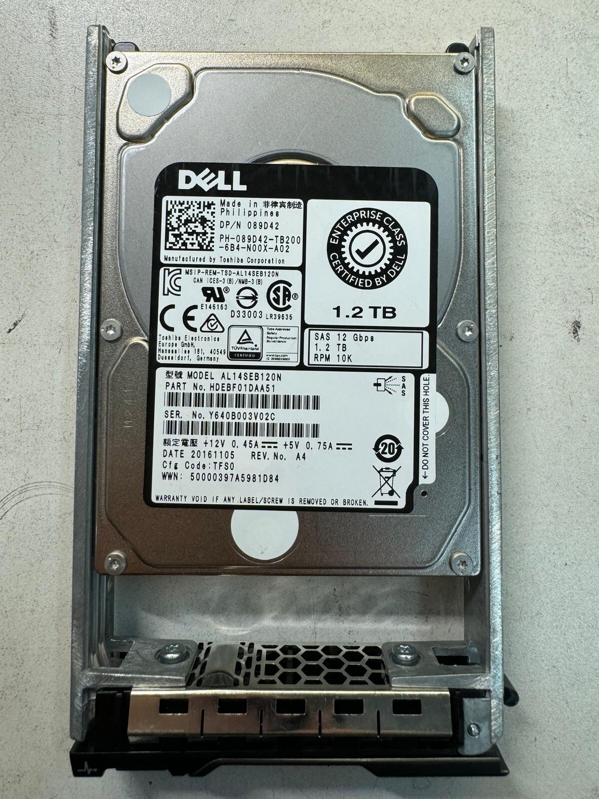 DELL 89D42 AL14SEB120N HDEBF01DAA51 1.2TB 10K RPM Cache 128 MB 12Gbps SAS 2.5"