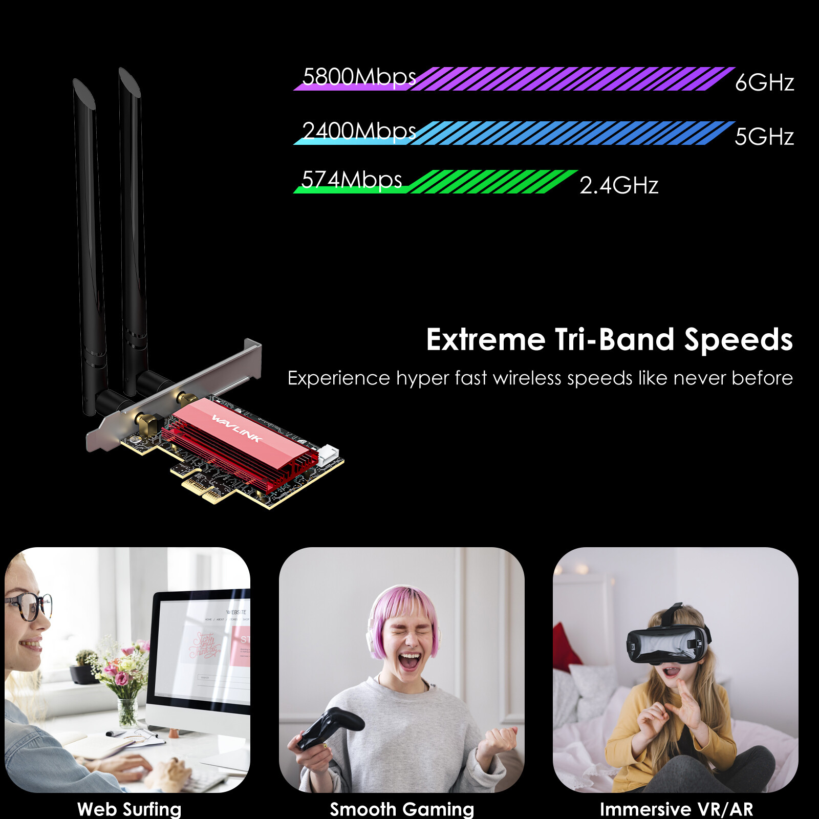 Wi-Fi 7 Tri-Band 8800Mbps PCIe/M.2 Card Bluetooth 5.4 Win 10/11 Desktop/Lapt