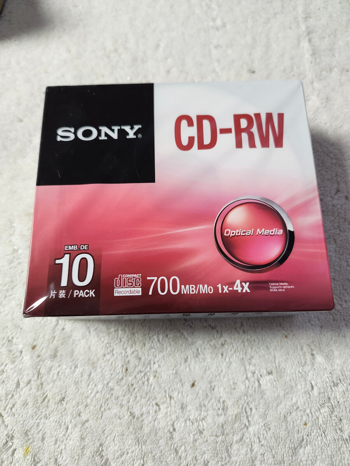 New Sealed 10 Pack Sony CD=RW CD Discs and Cases 1x to 4x 700 Mb 80 Min