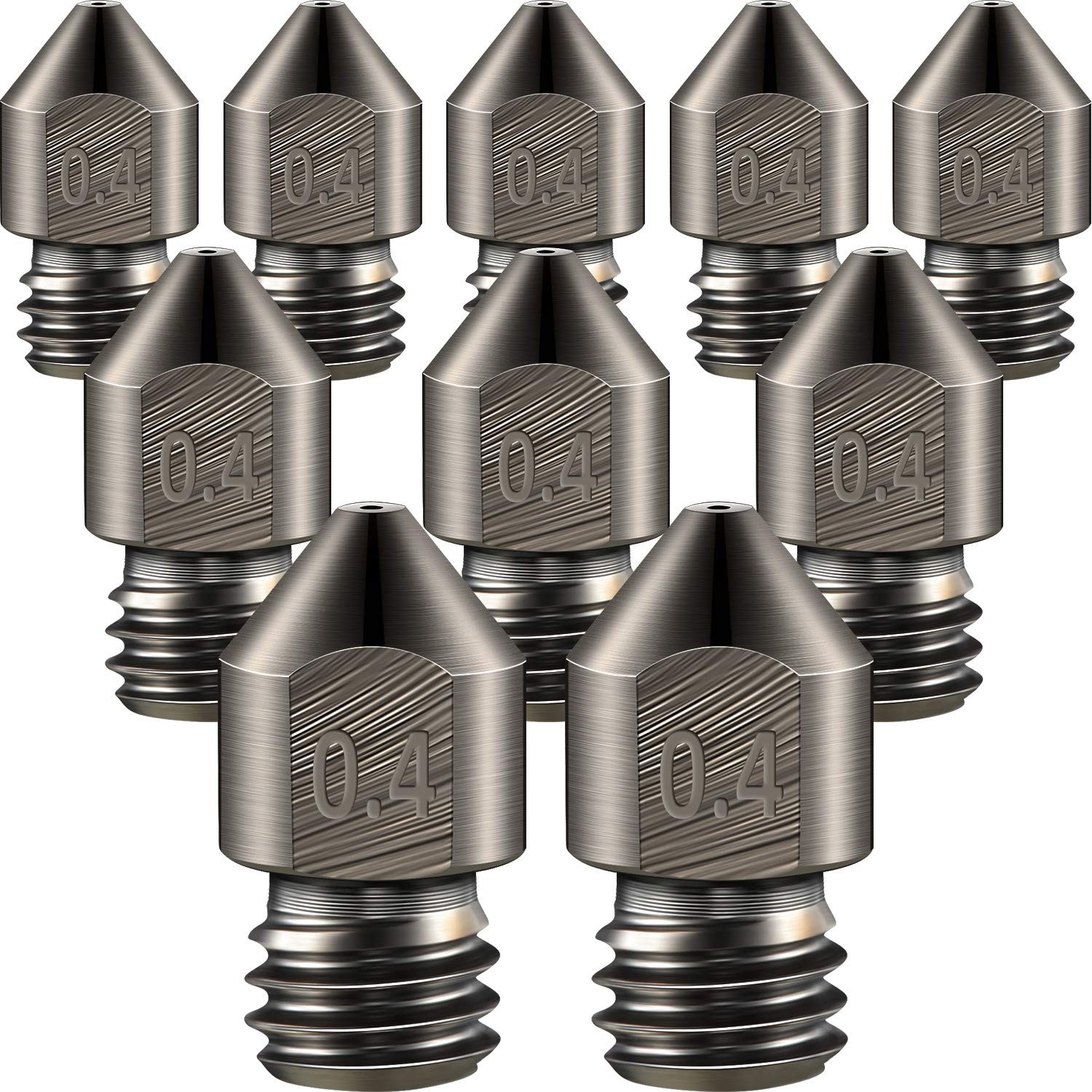 Mudder 10 Pieces Hardened Steel Nozzle 0.4 Mm/ 1.75 mm 3D Printer Mk8 Nozzles Hi