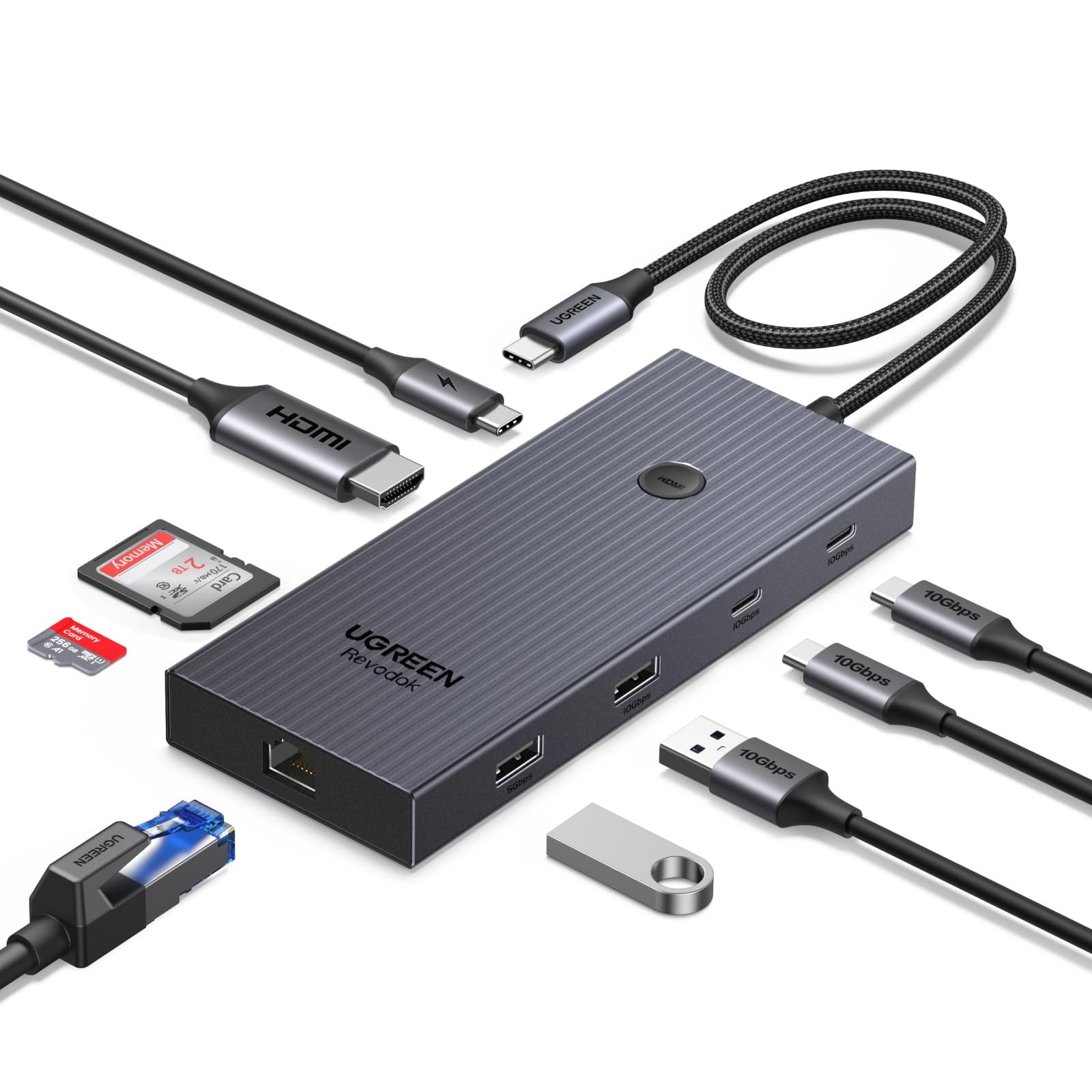 9-in-1 USB C Hub with Gigabit Ethernet, 4K@60Hz HDMI, Fast Data Transfer