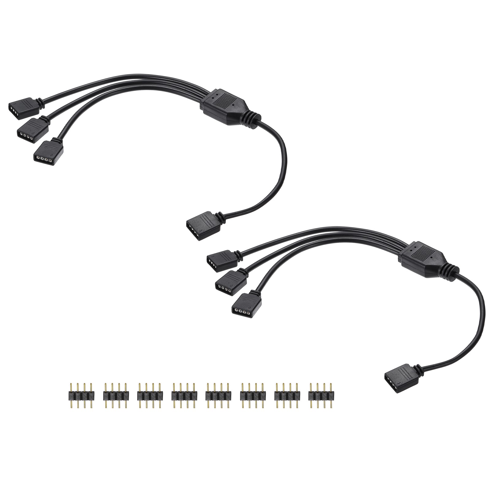 2 Pcs RGB Splitter Cable, 12V 12" 4 Pin 1 to 3 Female to Female, Black