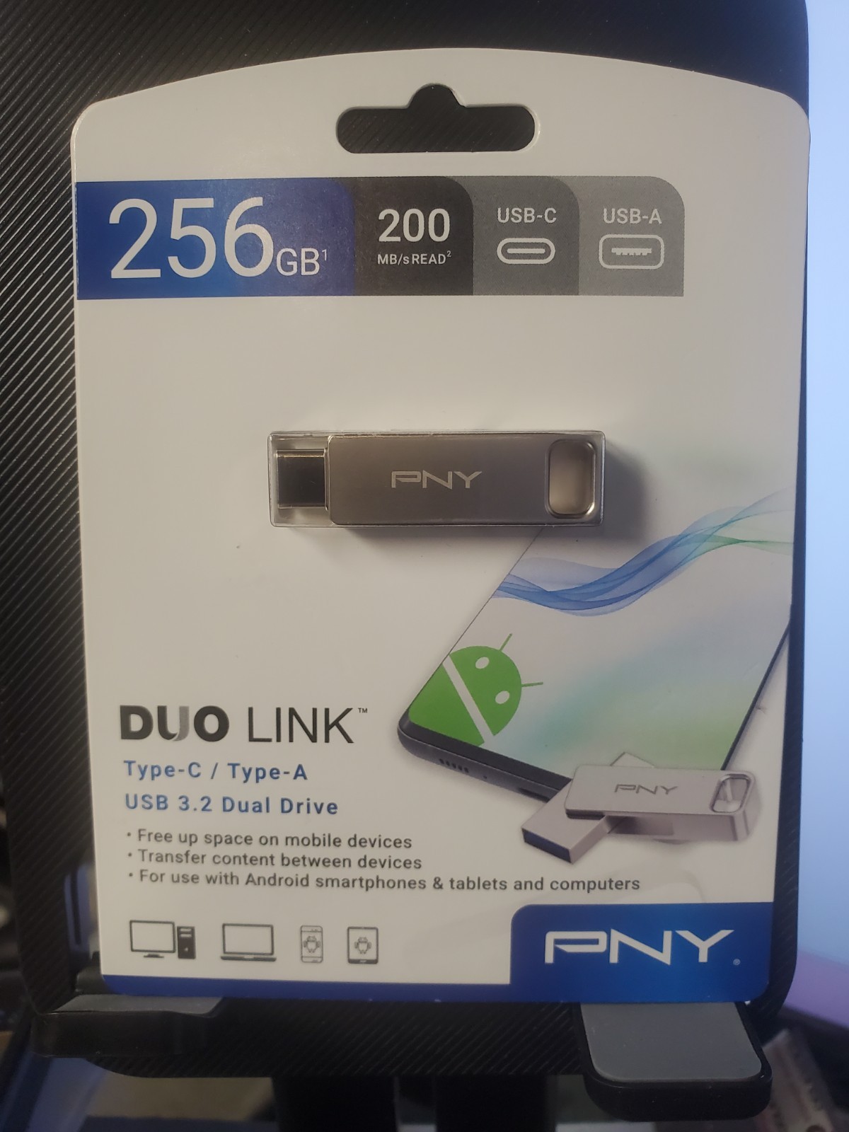 PNY 256GB Duo Link USB-C / USB-A Flash Drive/ 200 MG READ/USB 3.2 DUAL DRIVE NEW