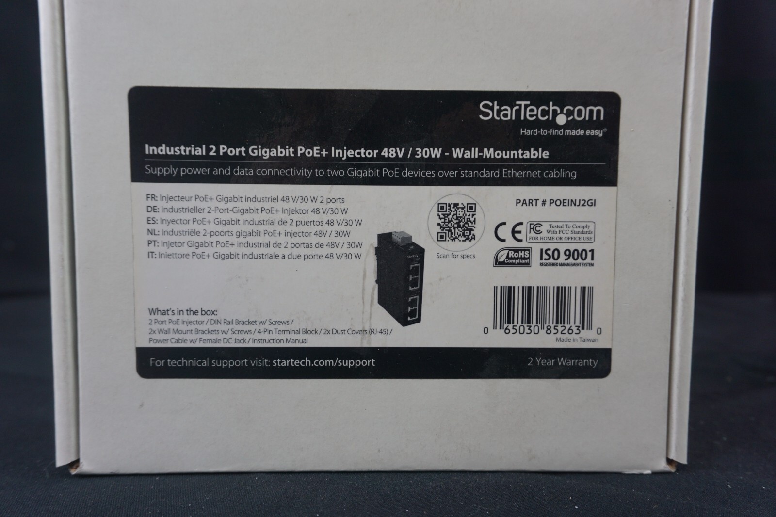 STARTECH POEINJ2GI DUAL PORT GIGABIT POE+ INJECTOR 48V 30-WATTS NEW