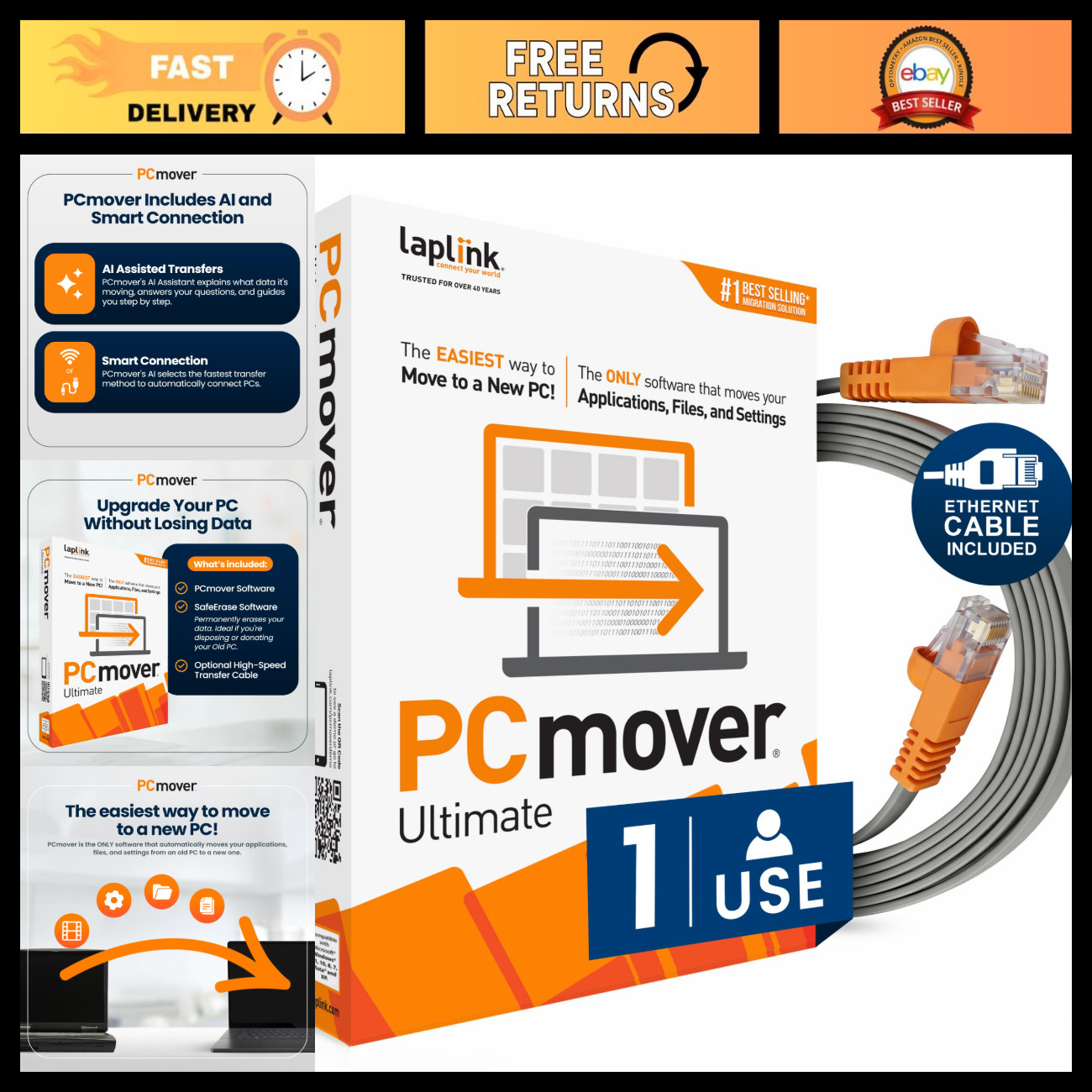 Data Transfer Software for PC Migration - Move Apps, Files & Settings - 1 Licens