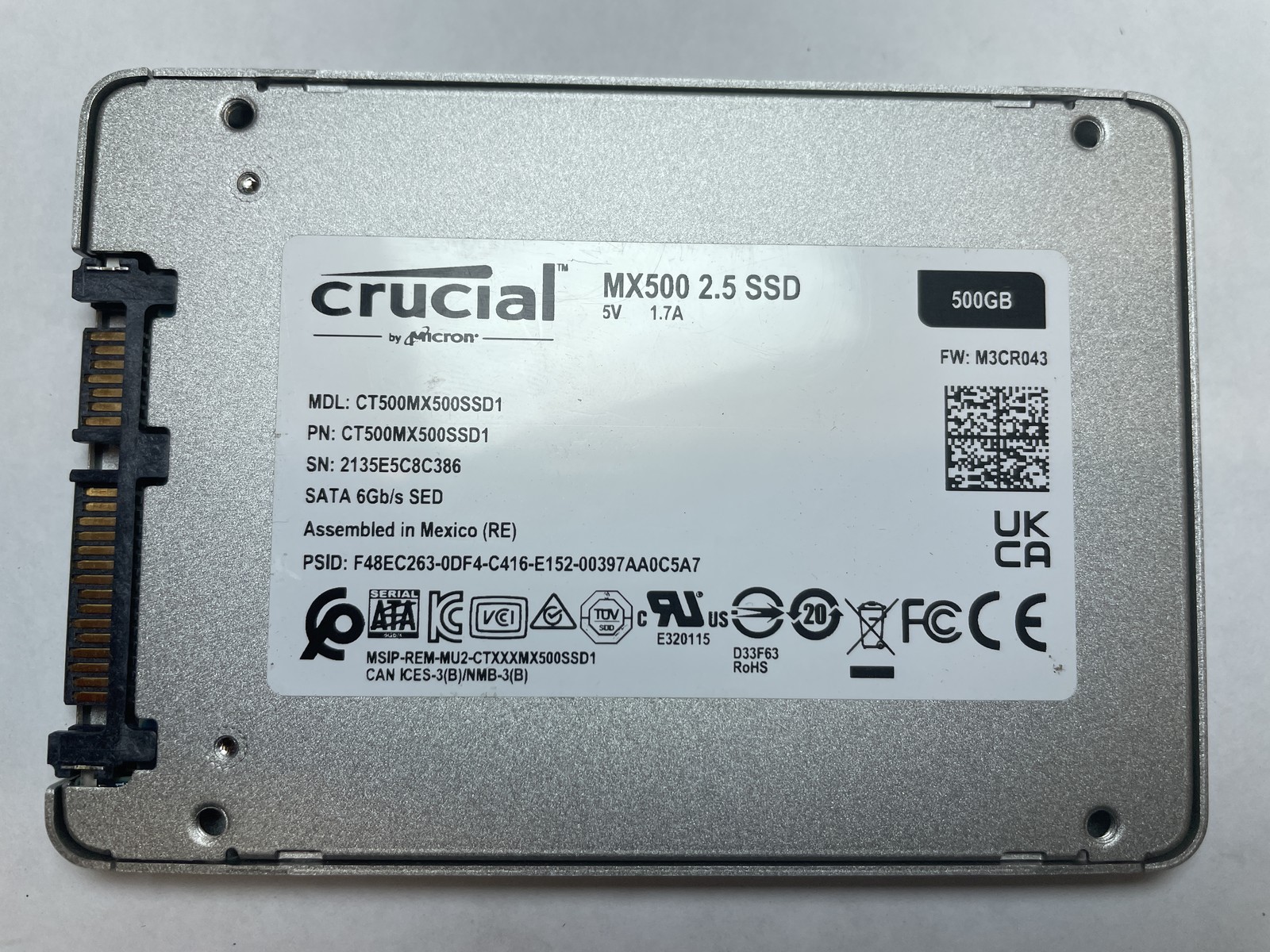 Crucial MX500 500GB 2.5" SATA III Internal SSD CT500MX500SSD1